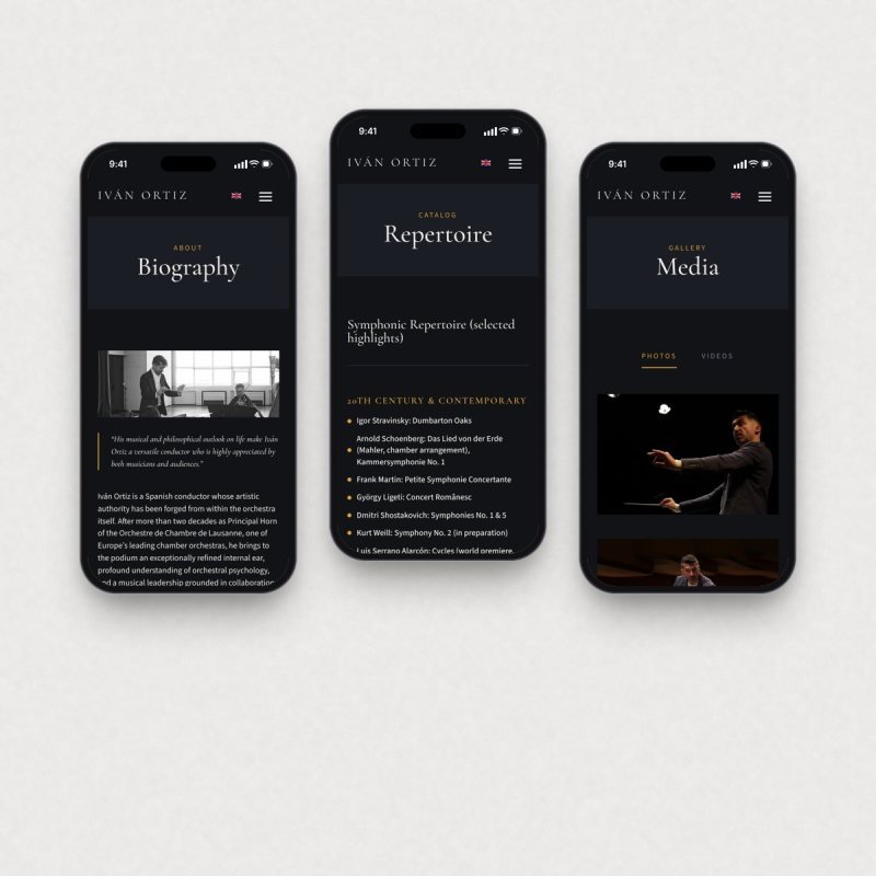 Biografía, repertorio y galería de media en el móvil